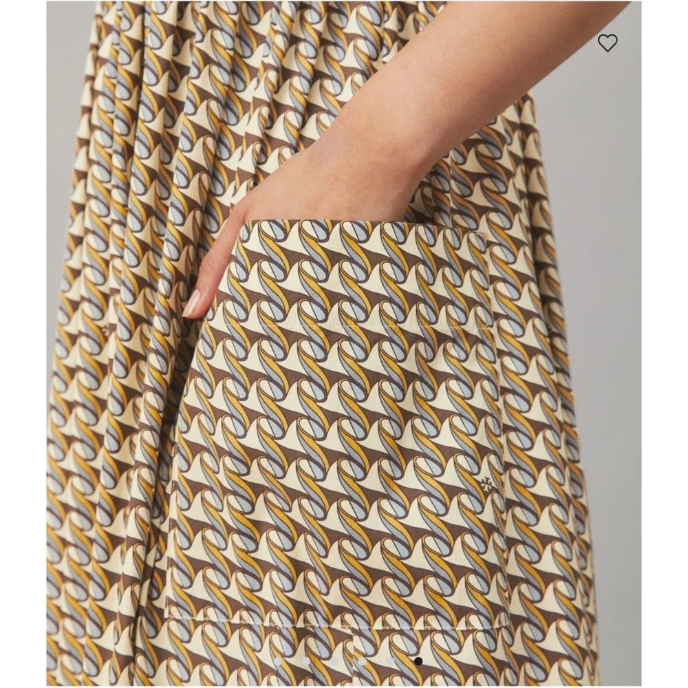 Tory Burch Tie-Shoulder Beach Dress French Cream Ribbon Wave Midi XS